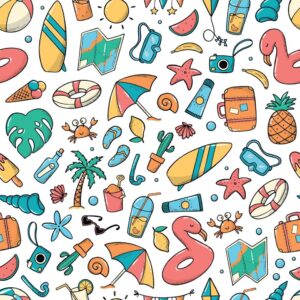 summer-seamless-pattern-with-doodles-on-white-background-good-for-kids-apparel-textile-prints-wallpaper-wrapping-paper-scrapbooking-stationary-etc-eps-10-free-vector